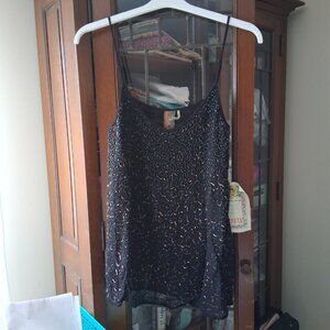 Aratta Black Hand Sequin Beaded Anita Cami sz S  NWT